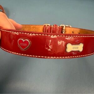 Coach Red Leather dog Collar with bones and hearts